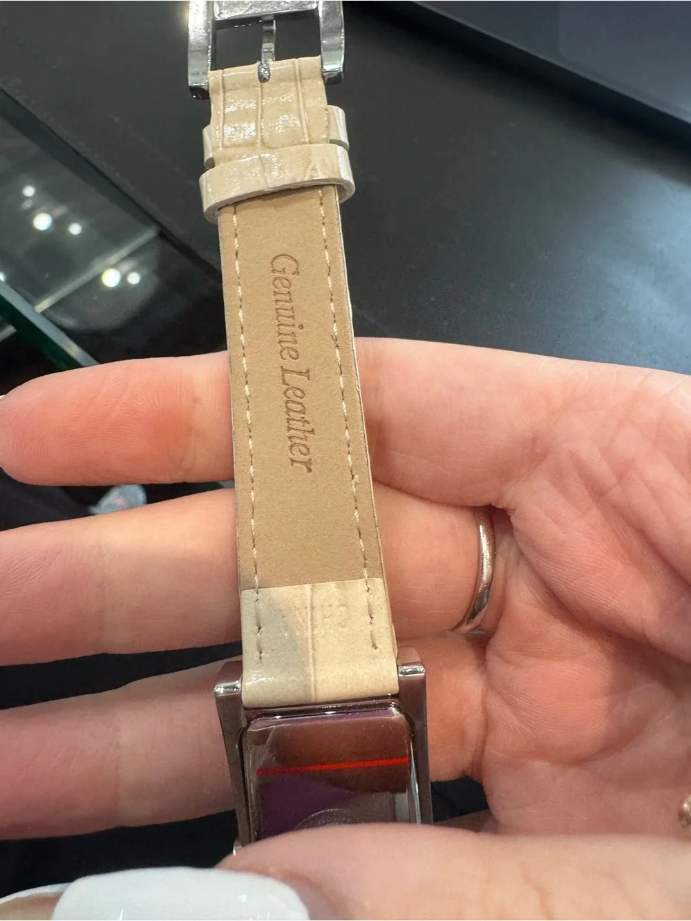 New Vintage Ecclissi rectangular steel watch w/  cream gator strap